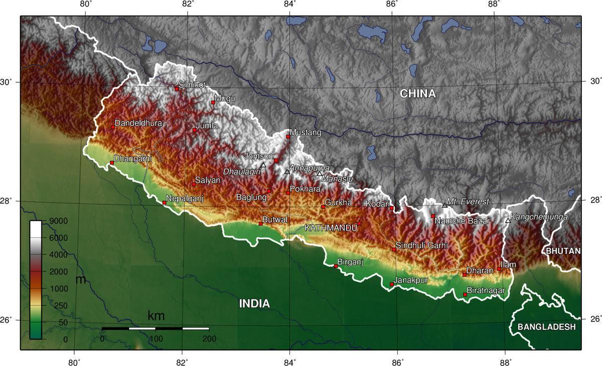 nepal elevasi peta