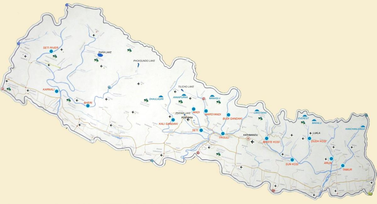 peta dari nepal menunjukkan sungai