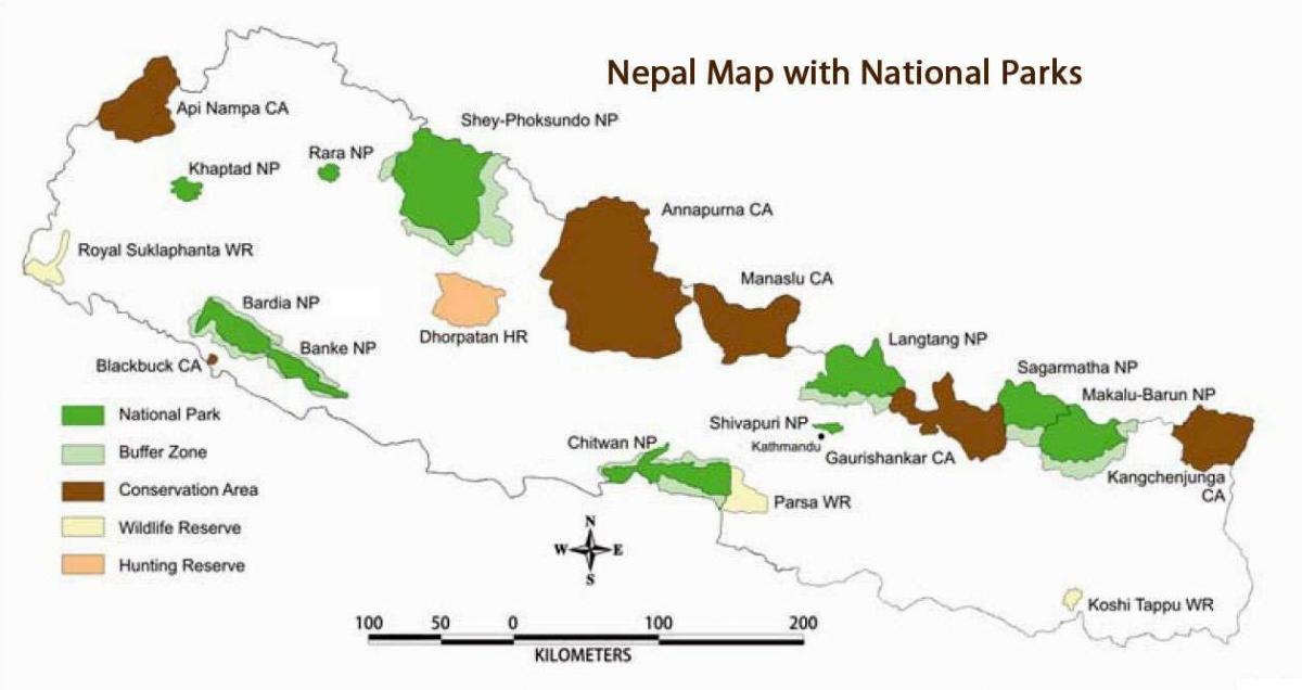 Peta dari nepal dengan taman nasional