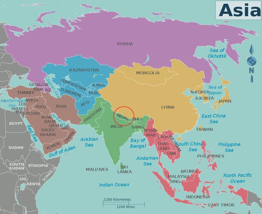 peta dari nepal dan negara-negara sekitarnya