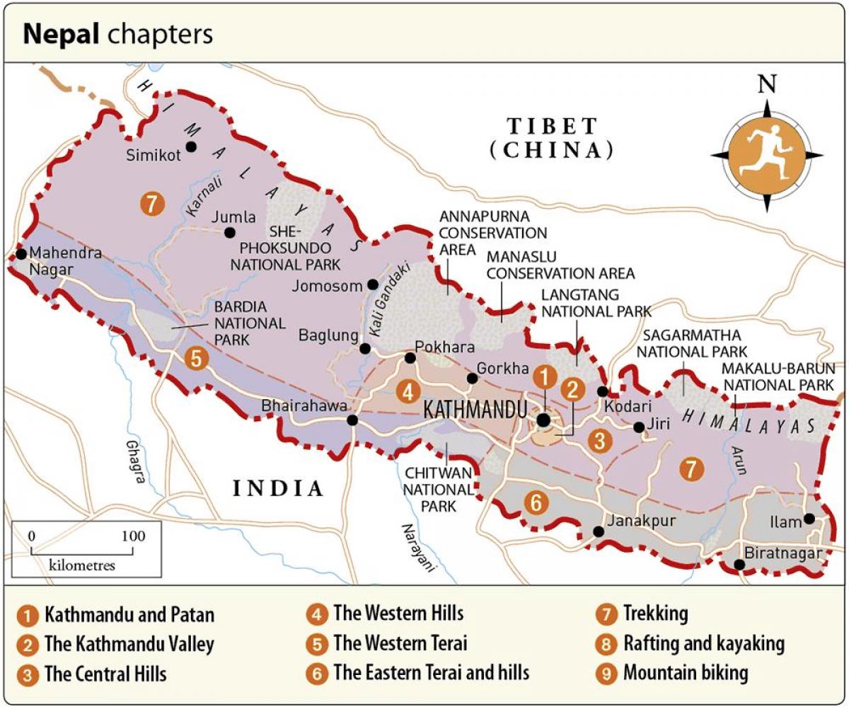 Peta dari nepal dengan kuil-kuil
