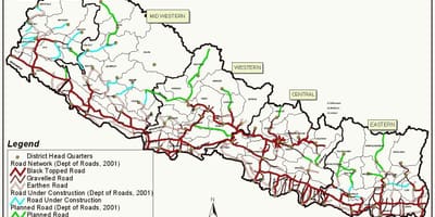 Nepal peta dengan jalan raya