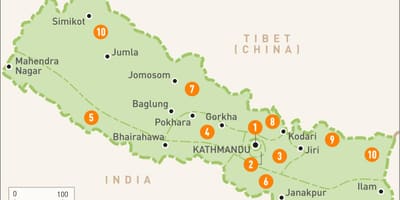 Nepal peta dengan daerah