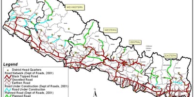 Peta dari nepal menunjukkan jalan raya