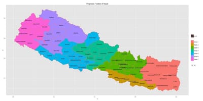 Peta dari nepal dengan tujuh serikat