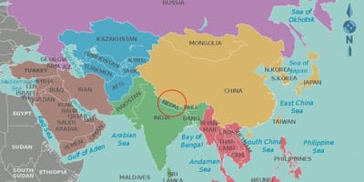 Peta dari nepal dan negara-negara sekitarnya