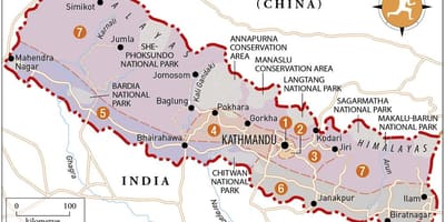 Peta dari nepal dengan kuil-kuil