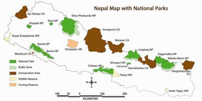 Peta dari nepal dengan taman nasional