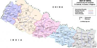 Nepal peta politik dengan kabupaten
